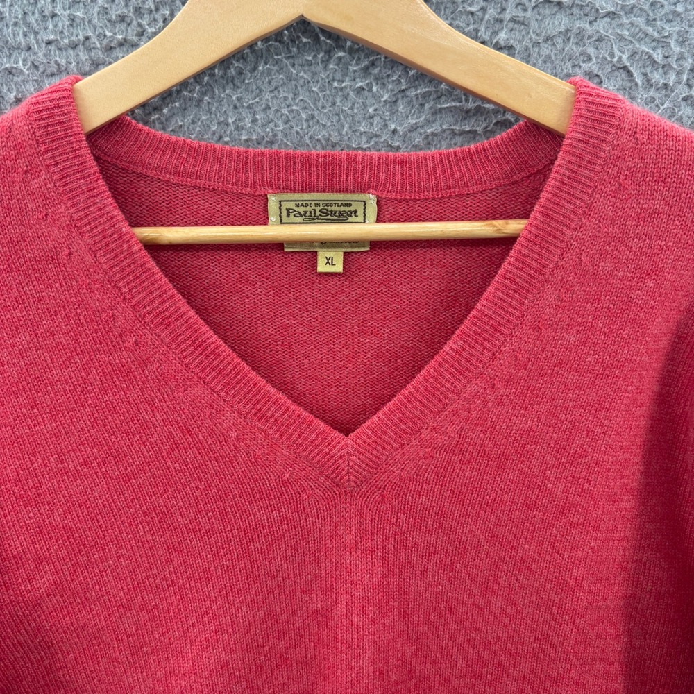Paul Stuart Sweater Mens XL 100% Cashmere V-Neck Made in Scotland Pinkish Red